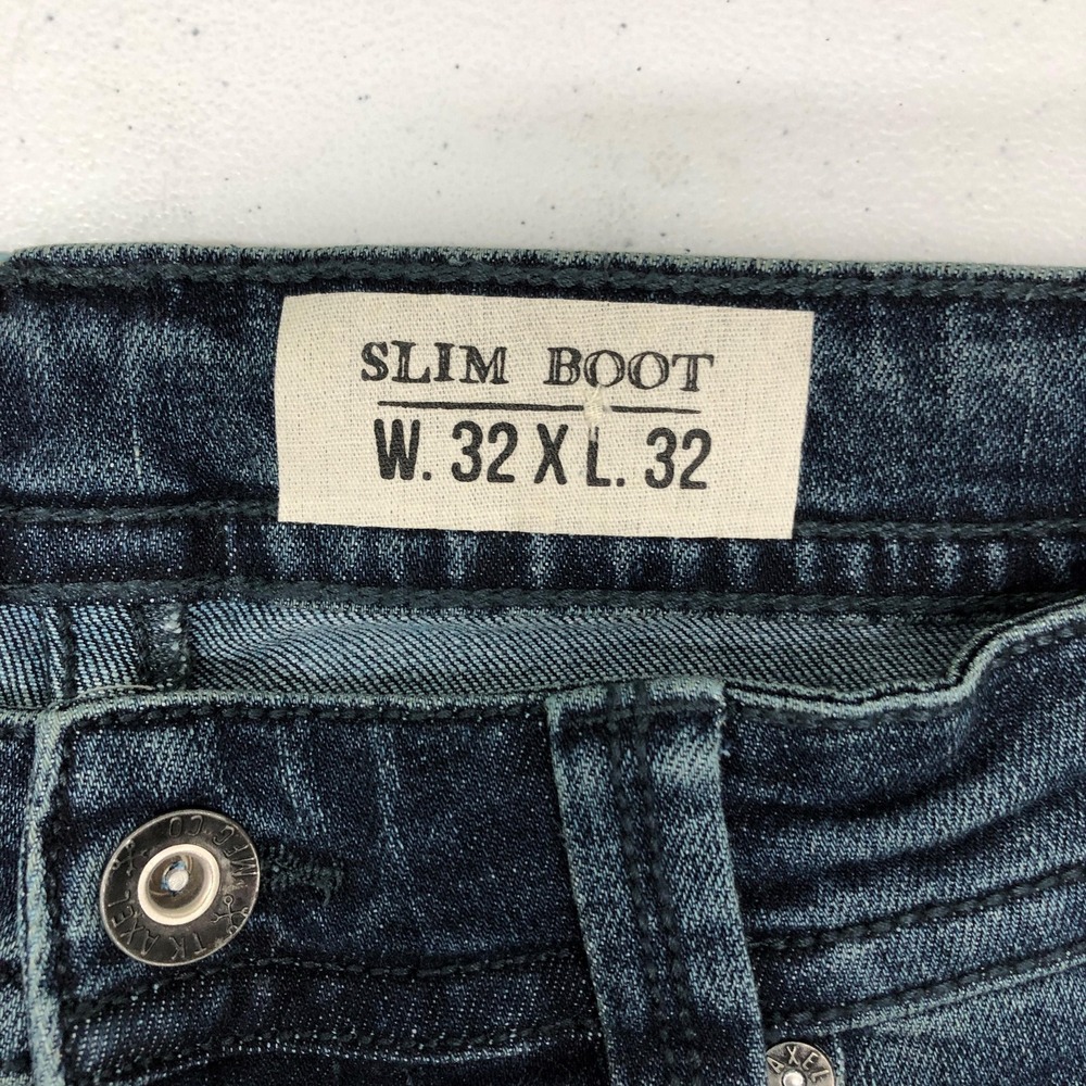 TK Axel Slim Boot Jeans Mens 32x32 Blue Dark Wash Stretch Denim Bootcut Casual - Picture 5 of 12